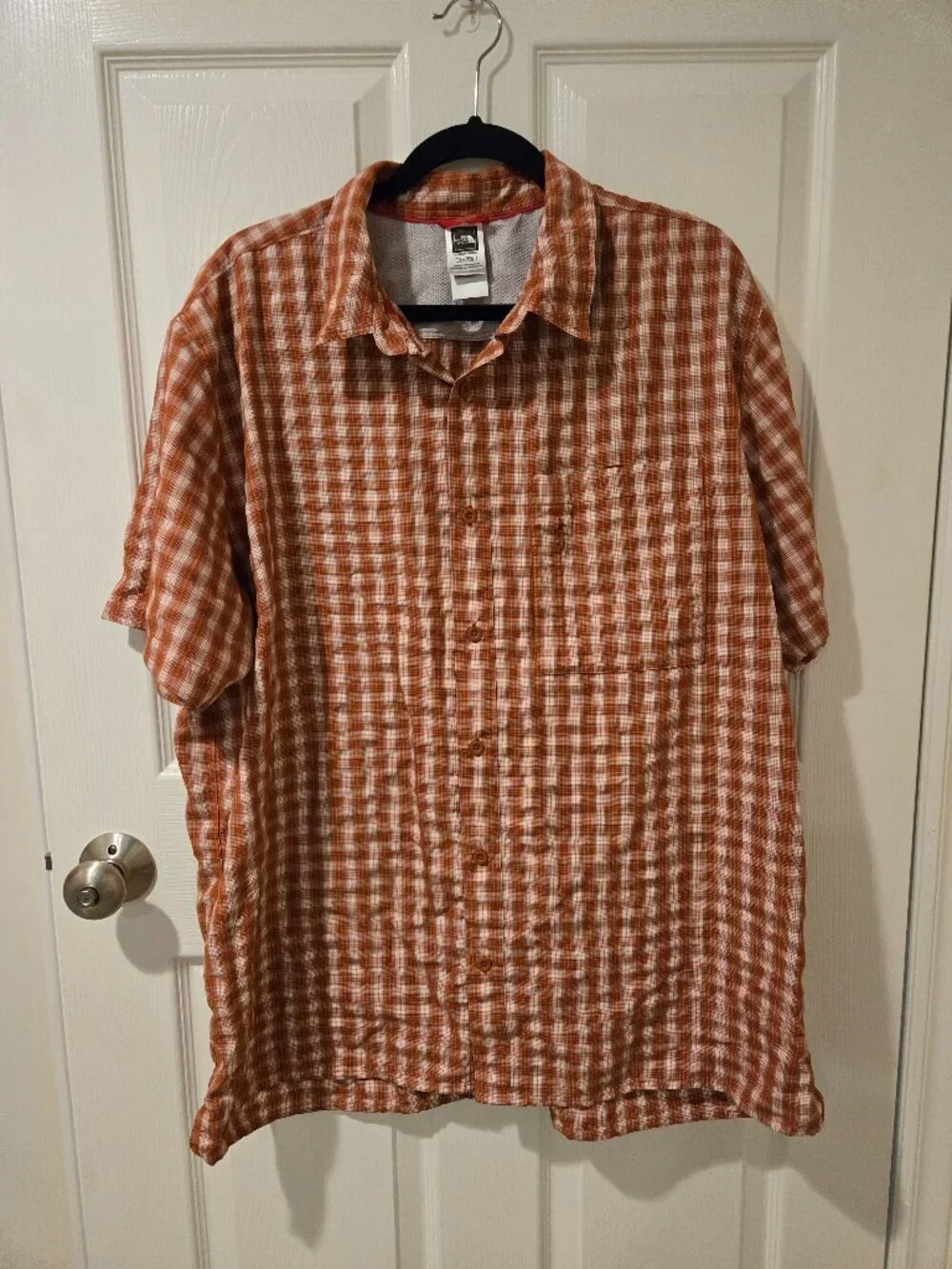 The North Face Plaid Button Down Short Sleeved Shirt Orange XXL